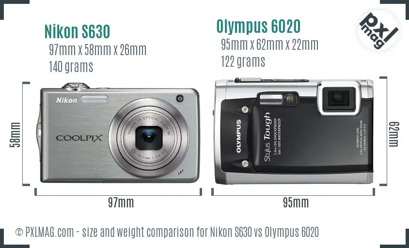 Nikon S630 vs Olympus 6020 size comparison