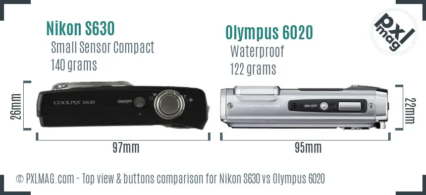 Nikon S630 vs Olympus 6020 top view buttons comparison