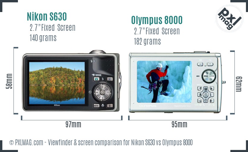 Nikon S630 vs Olympus 8000 Screen and Viewfinder comparison