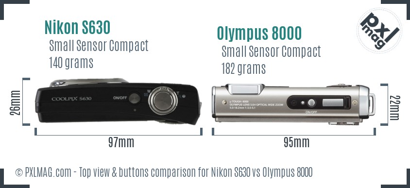 Nikon S630 vs Olympus 8000 top view buttons comparison