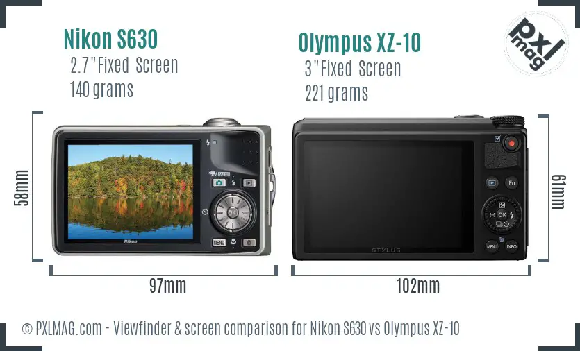 Nikon S630 vs Olympus XZ-10 Screen and Viewfinder comparison