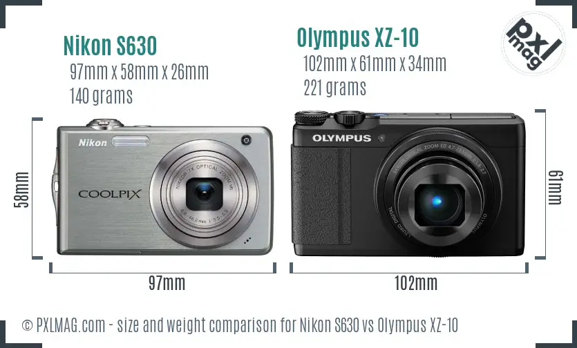 Nikon S630 vs Olympus XZ-10 size comparison