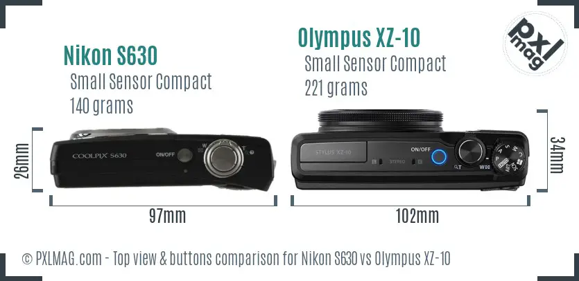 Nikon S630 vs Olympus XZ-10 top view buttons comparison