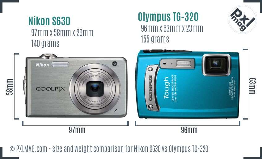 Nikon S630 vs Olympus TG-320 size comparison Nikon S630 vs Olympus TG-320 size comparison