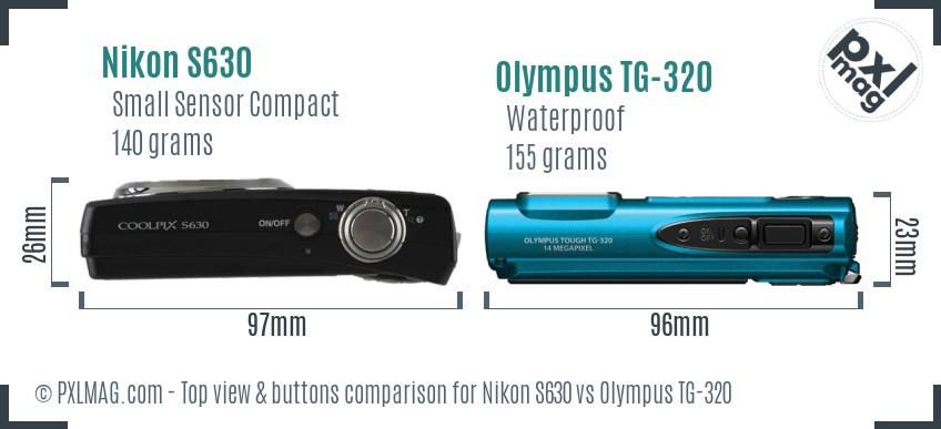 Nikon S630 vs Olympus TG-320 top view buttons comparison