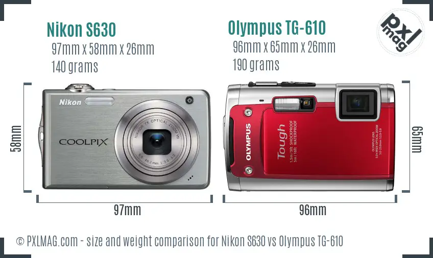 Nikon S630 vs Olympus TG-610 size comparison