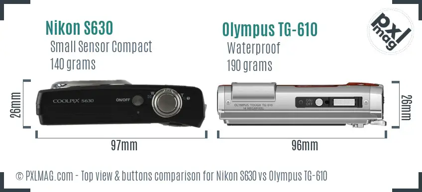 Nikon S630 vs Olympus TG-610 top view buttons comparison