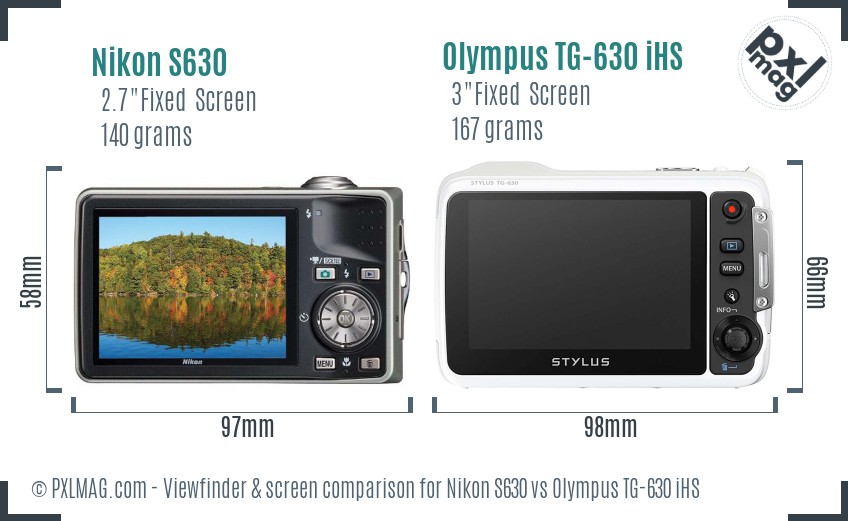 Nikon S630 vs Olympus TG-630 iHS Screen and Viewfinder comparison