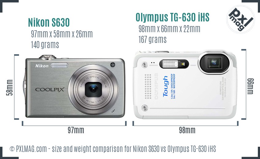Nikon S630 vs Olympus TG-630 iHS size comparison