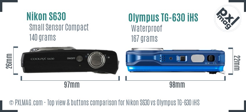 Nikon S630 vs Olympus TG-630 iHS top view buttons comparison
