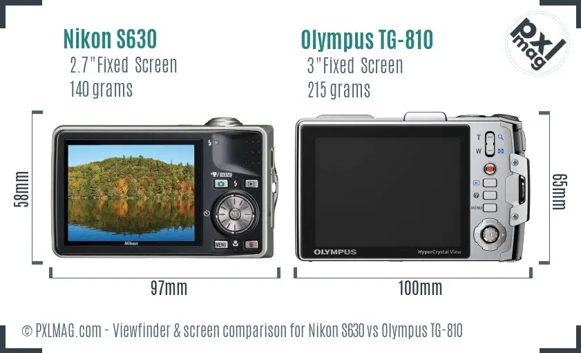 Nikon S630 vs Olympus TG-810 Screen and Viewfinder comparison