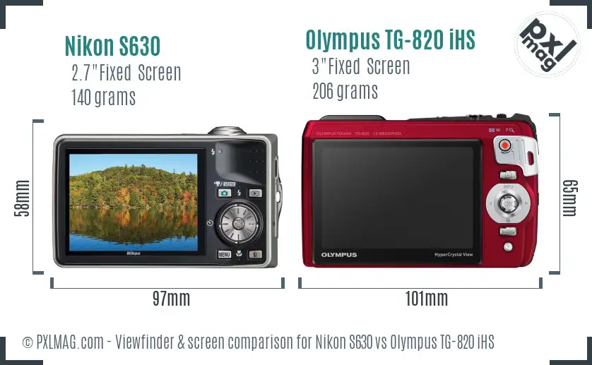 Nikon S630 vs Olympus TG-820 iHS Screen and Viewfinder comparison