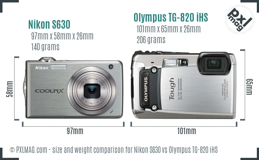 Nikon S630 vs Olympus TG-820 iHS size comparison