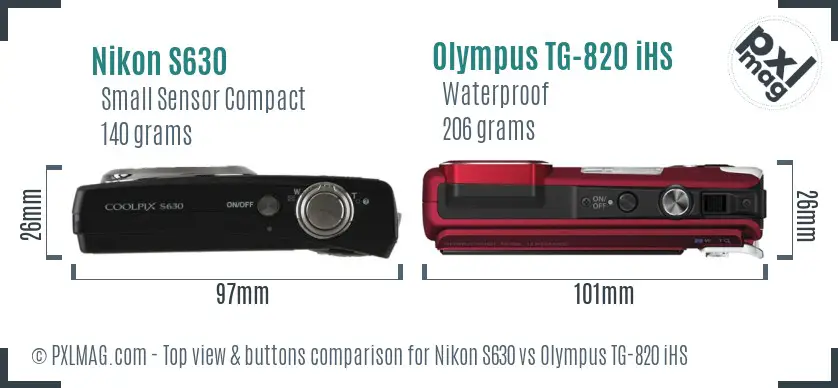 Nikon S630 vs Olympus TG-820 iHS top view buttons comparison