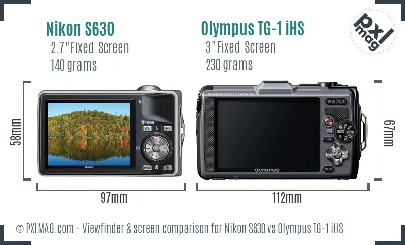 Nikon S630 vs Olympus TG-1 iHS Screen and Viewfinder comparison