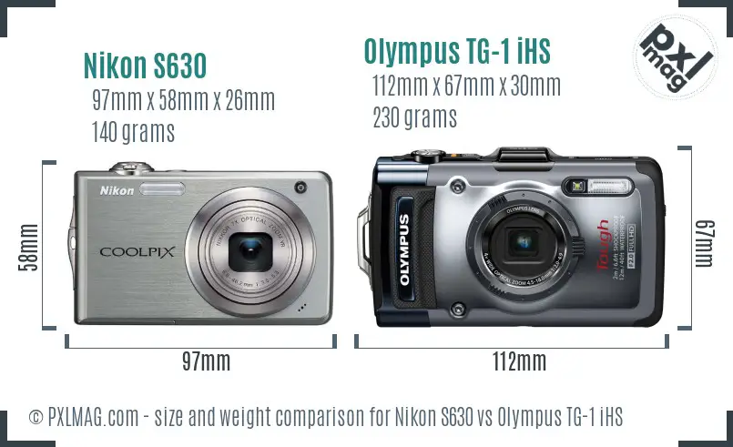 Nikon S630 vs Olympus TG-1 iHS size comparison