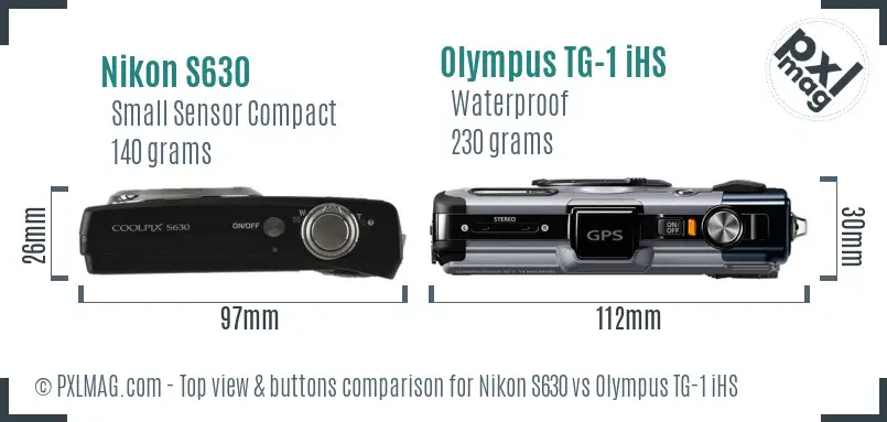 Nikon S630 vs Olympus TG-1 iHS top view buttons comparison