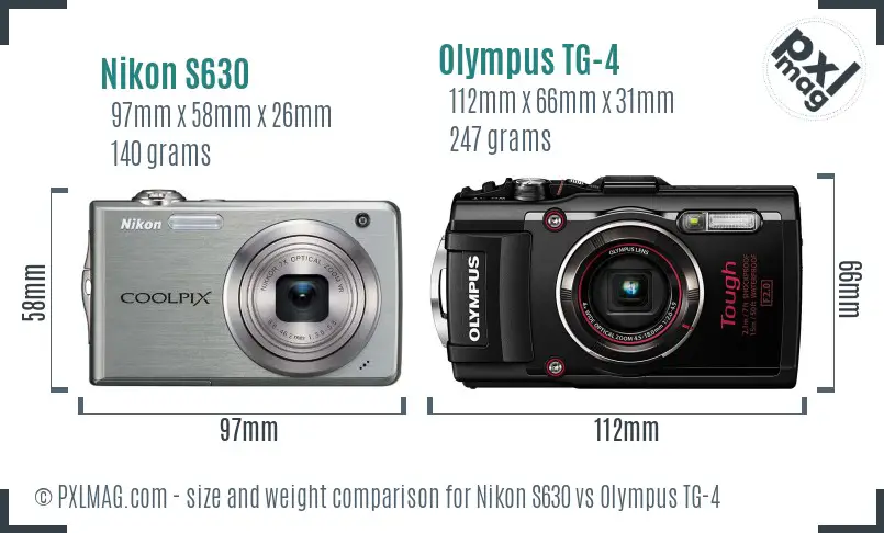 Nikon S630 vs Olympus TG-4 size comparison Nikon S630 vs Olympus TG-4 size comparison