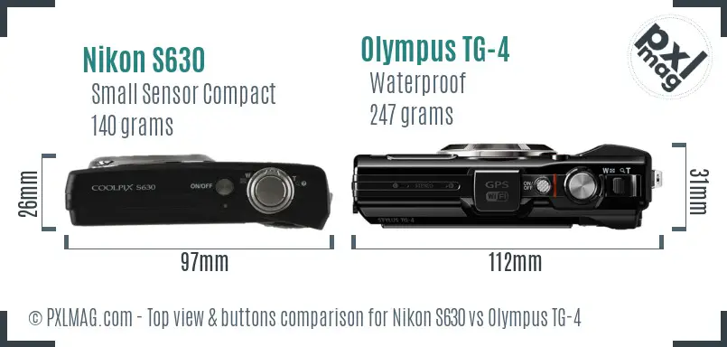 Nikon S630 vs Olympus TG-4 top view buttons comparison Nikon S630 vs Olympus TG-4 top view buttons comparison