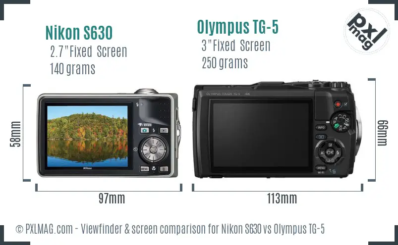 Nikon S630 vs Olympus TG-5 Screen and Viewfinder comparison