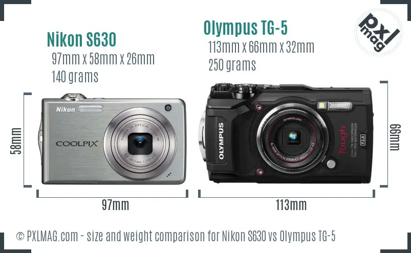 Nikon S630 vs Olympus TG-5 size comparison