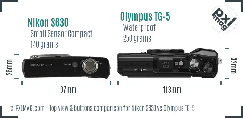 Nikon S630 vs Olympus TG-5 top view buttons comparison
