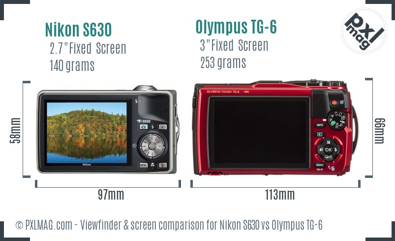 Nikon S630 vs Olympus TG-6 Screen and Viewfinder comparison