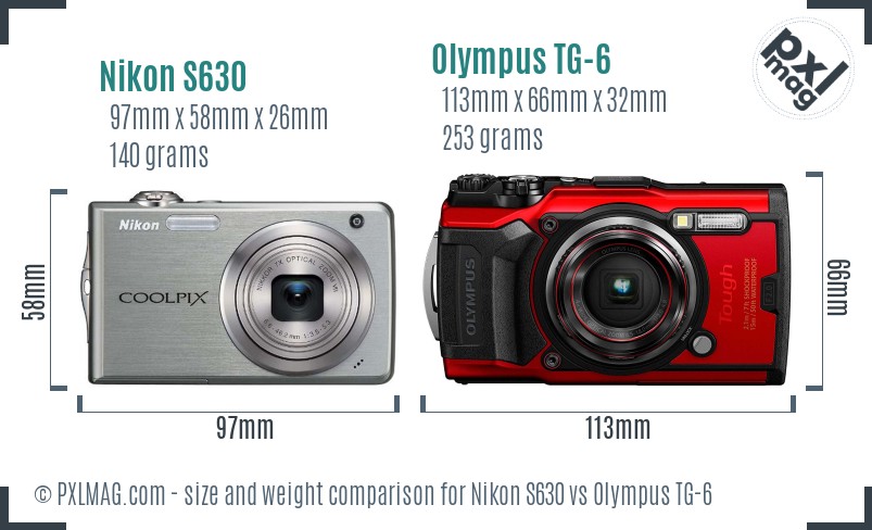 Nikon S630 vs Olympus TG-6 size comparison