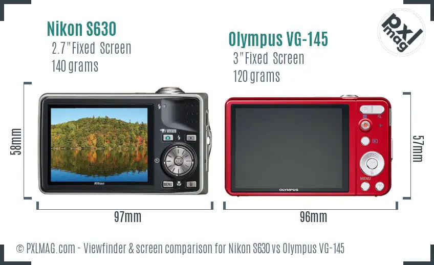 Nikon S630 vs Olympus VG-145 Screen and Viewfinder comparison
