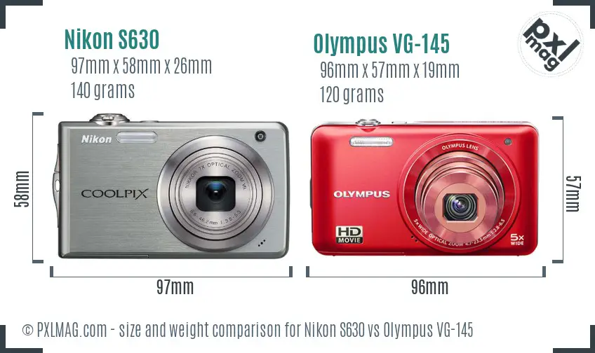 Nikon S630 vs Olympus VG-145 size comparison