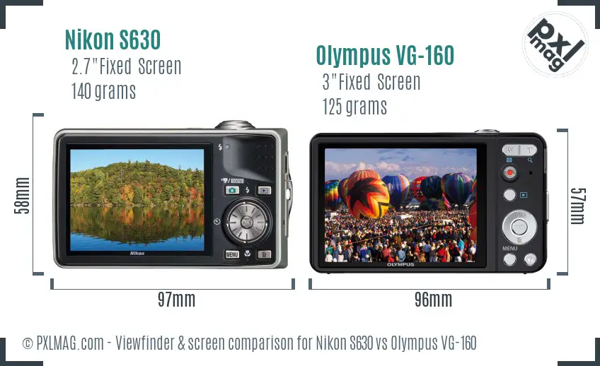 Nikon S630 vs Olympus VG-160 Screen and Viewfinder comparison