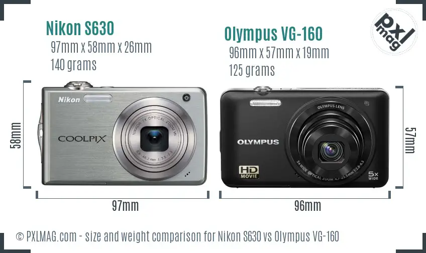 Nikon S630 vs Olympus VG-160 size comparison