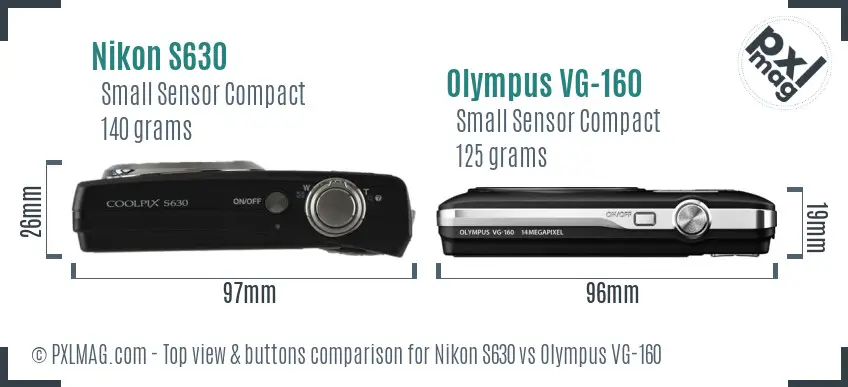 Nikon S630 vs Olympus VG-160 top view buttons comparison