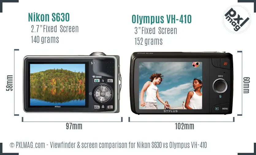 Nikon S630 vs Olympus VH-410 Screen and Viewfinder comparison