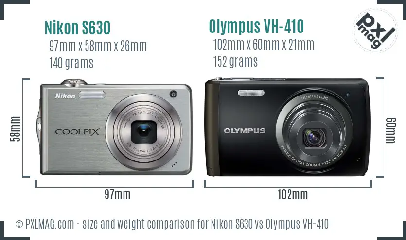 Nikon S630 vs Olympus VH-410 size comparison