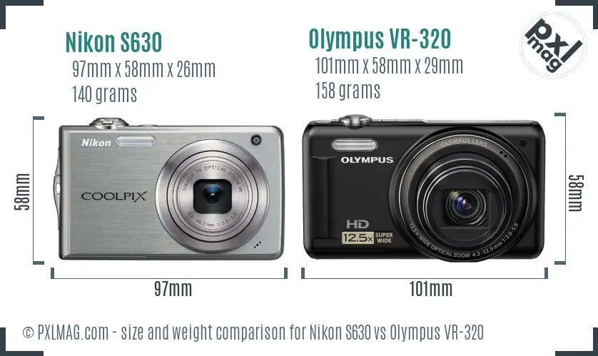 Nikon S630 vs Olympus VR-320 size comparison