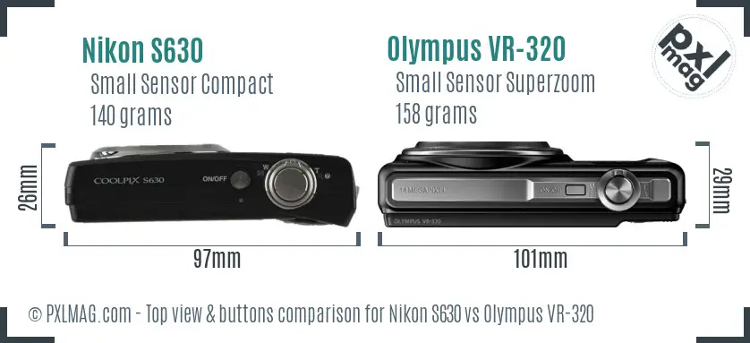 Nikon S630 vs Olympus VR-320 top view buttons comparison