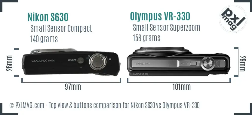 Nikon S630 vs Olympus VR-330 top view buttons comparison Nikon S630 vs Olympus VR-330 top view buttons comparison