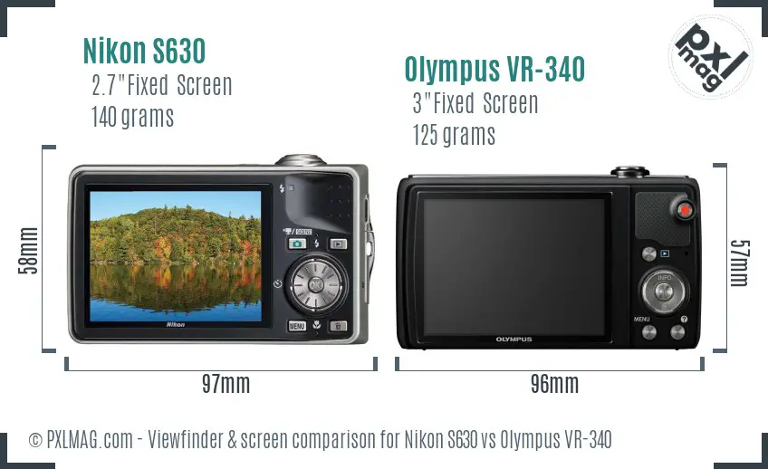 Nikon S630 vs Olympus VR-340 Screen and Viewfinder comparison