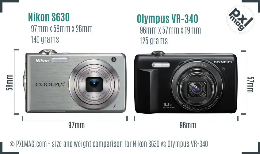 Nikon S630 vs Olympus VR-340 size comparison
