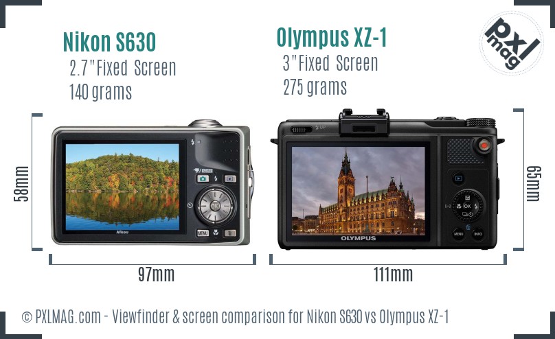 Nikon S630 vs Olympus XZ-1 Screen and Viewfinder comparison