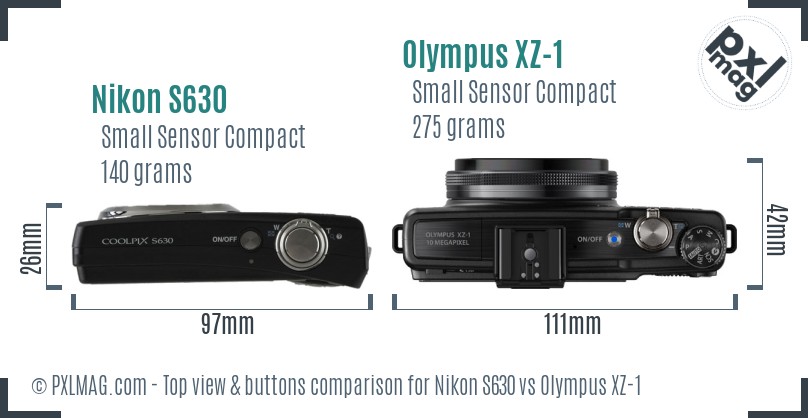Nikon S630 vs Olympus XZ-1 top view buttons comparison