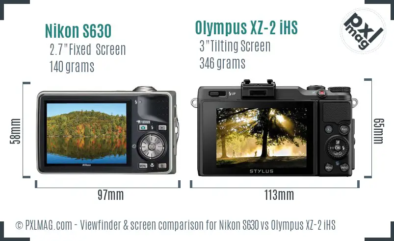 Nikon S630 vs Olympus XZ-2 iHS Screen and Viewfinder comparison