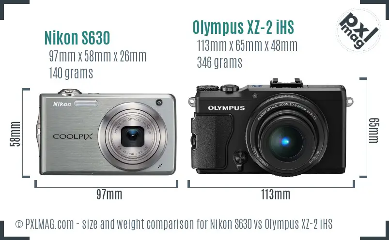 Nikon S630 vs Olympus XZ-2 iHS size comparison