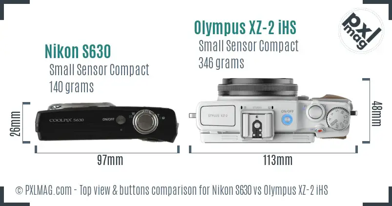 Nikon S630 vs Olympus XZ-2 iHS top view buttons comparison