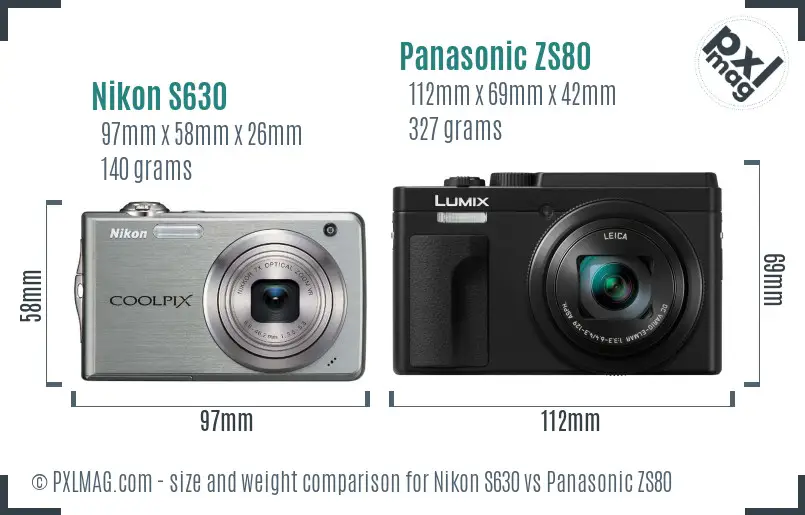 Nikon S630 vs Panasonic ZS80 size comparison