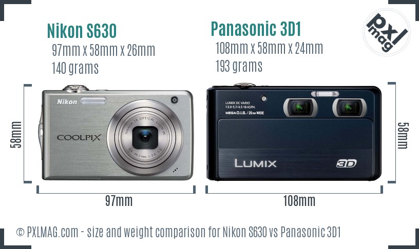 Nikon S630 vs Panasonic 3D1 size comparison