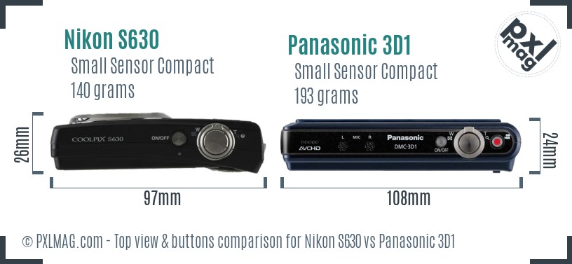 Nikon S630 vs Panasonic 3D1 top view buttons comparison