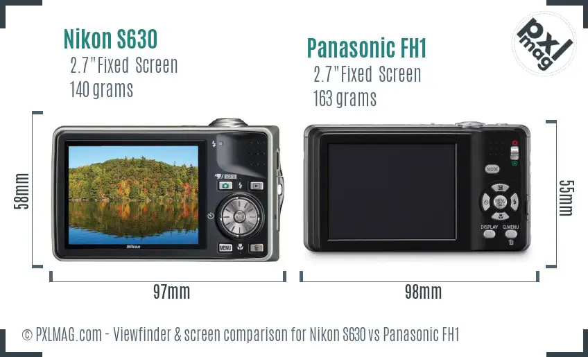 Nikon S630 vs Panasonic FH1 Screen and Viewfinder comparison