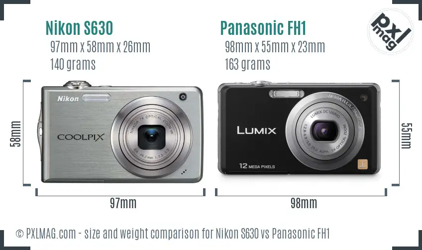 Nikon S630 vs Panasonic FH1 size comparison